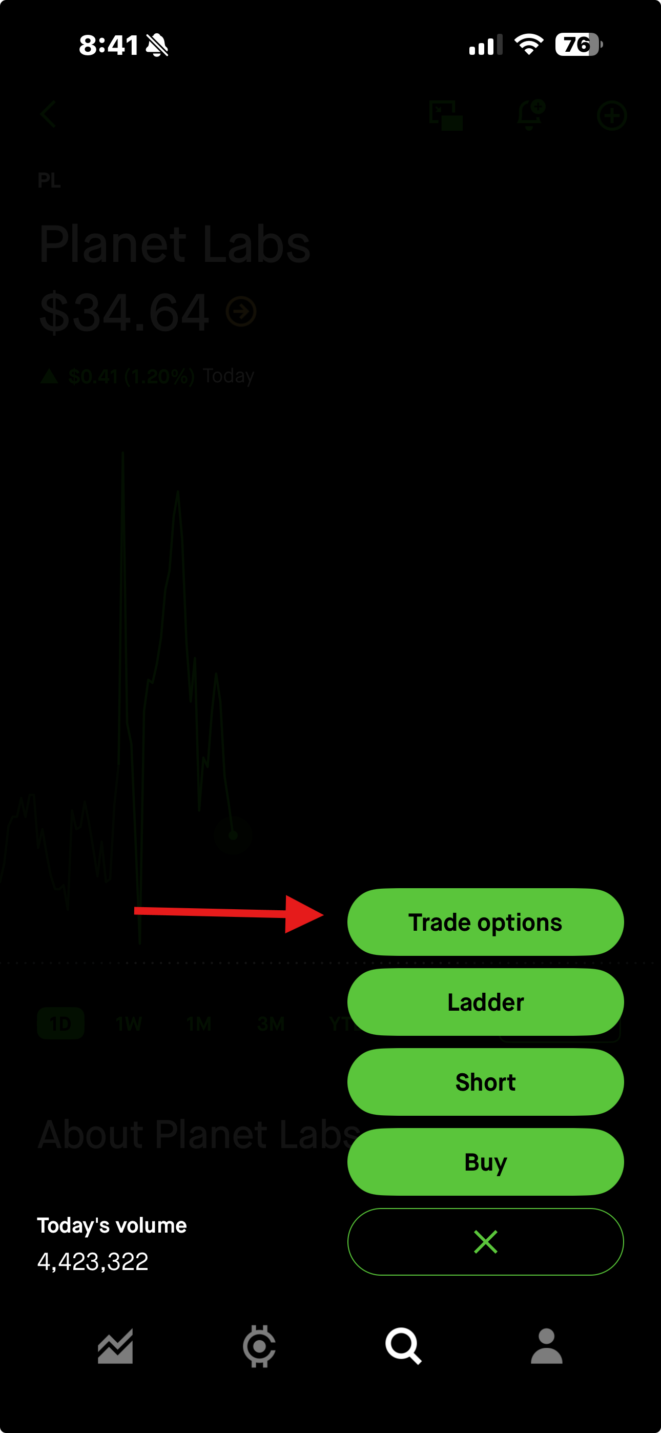 Captura del men&uacute; Trade options