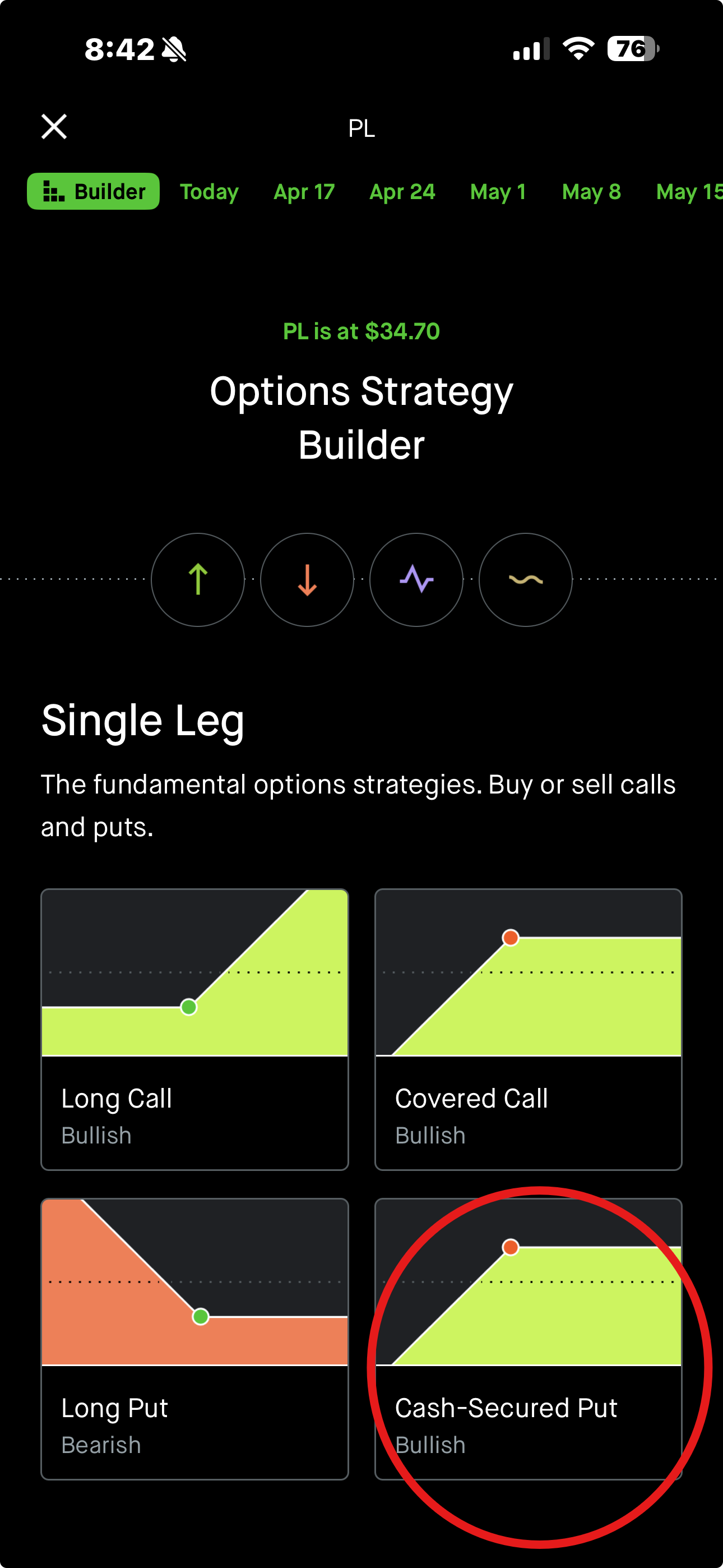 Options Strategy Builder con Cash-Secured Put